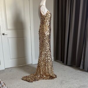 B Darlin Gold Sequin Dress with Train